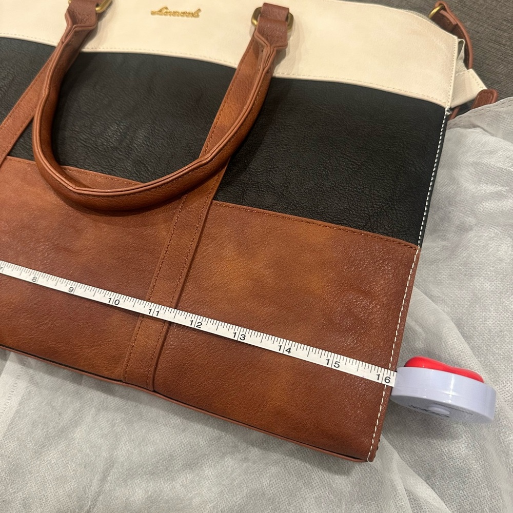 Black and Brown Laptop Bag with Detachable Strap - Picture 8 of 10